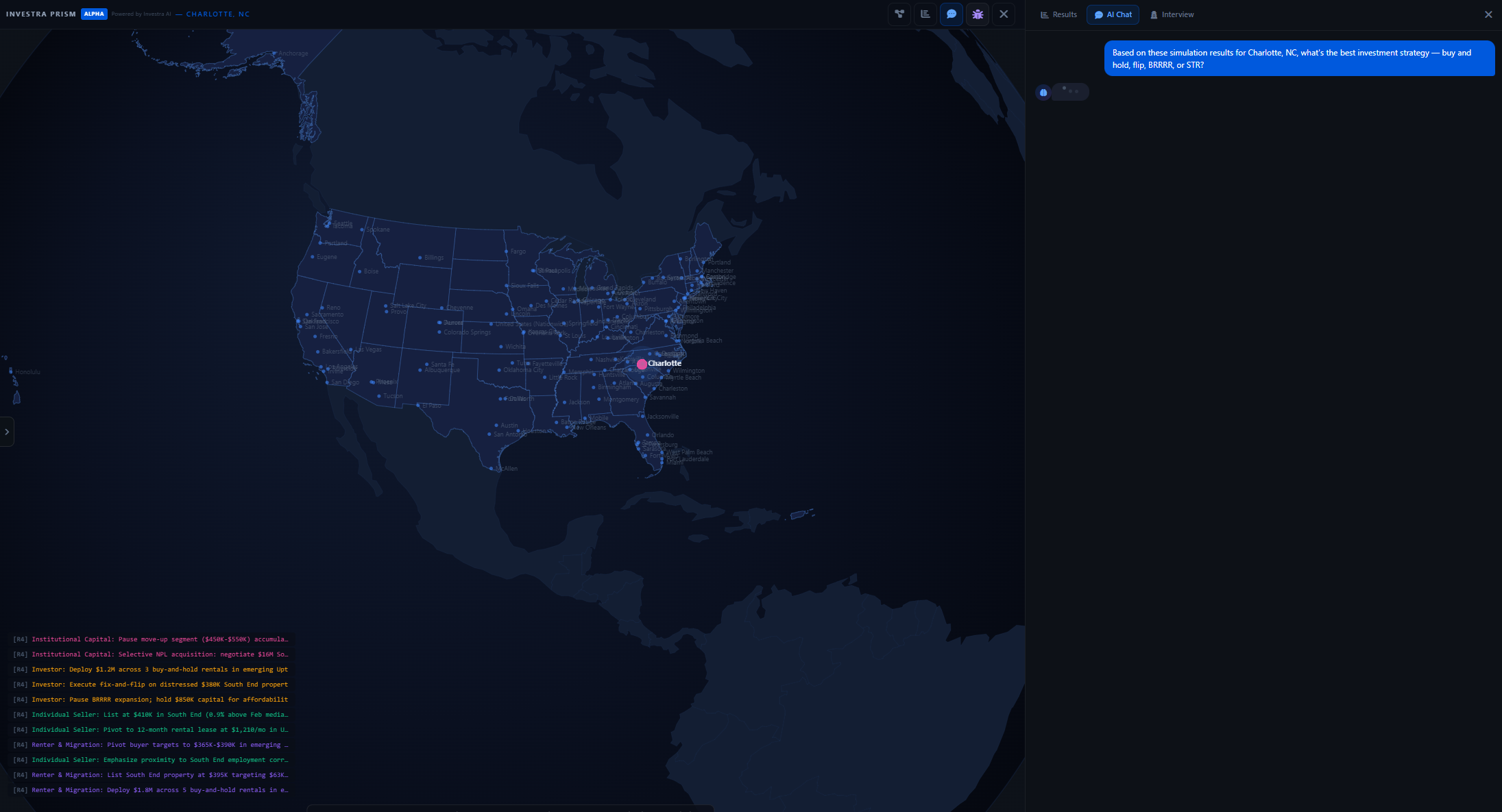 Investra Prism — AI Chat asking about investment strategy after simulation